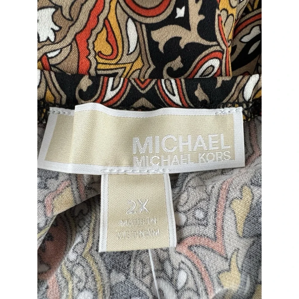 Michael Kors Women's Plus 2X‎ Blouson Shirt Paisley Ruched Chest Soft Knit NEW - Picture 7 of 12
